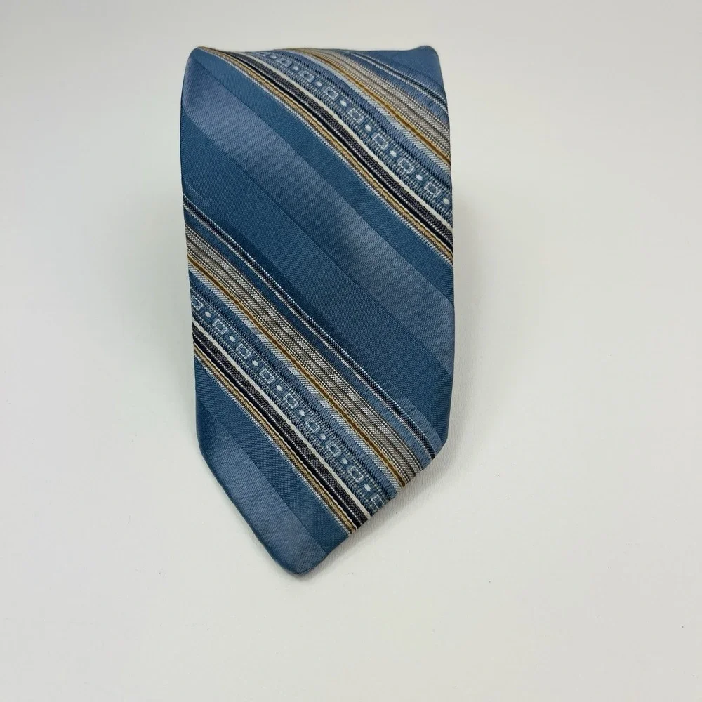 Designer Collection Tie Blue Stripes Brown Tan Necktie Polyester‎ 3